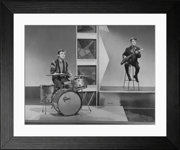 Framed Print : Tony Meehan (left) and Jet Harris are the two ex Shadows who have teamed up Framed Print : Tony Meehan (left) and Jet Harris are the two ex Shadows who have teamed up