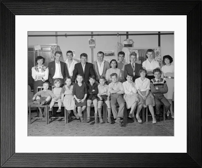 Framed Print : Mr and Mrs Harris from Laindon, Essex seen here with their 18 children Circa 1959 Framed Print : Mr and Mrs Harris from Laindon, Essex seen here with their 18 children Circa 1959