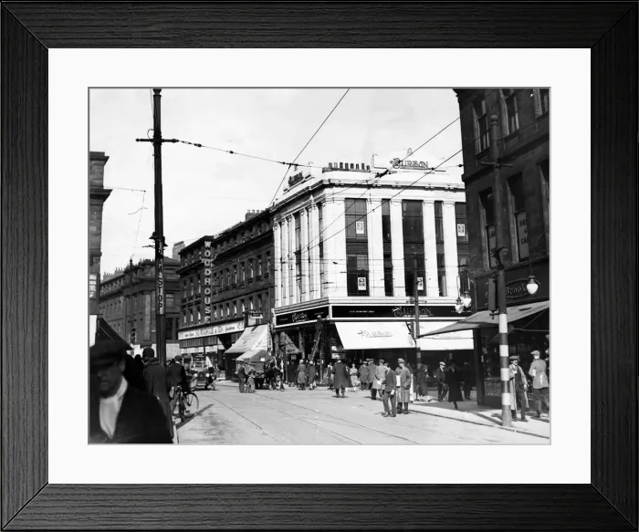 Framed Print : A horse pulls a small cart and an open top car travels up Newgate Street to the corner of Framed Print : A horse pulls a small cart and an open top car travels up Newgate Street to the corner of