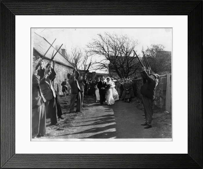 Framed Print : Salute of guns greeting a wedding couple after their marriage at St Framed Print : Salute of guns greeting a wedding couple after their marriage at St