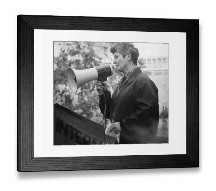 Framed Print : Pacifist campaigner Pat Arrowsmith, who is on the run from an open jail