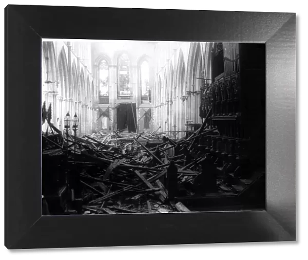 The damage caused to Llandaff Cathedral, Cardiff, during a German wartime air raid - Jan