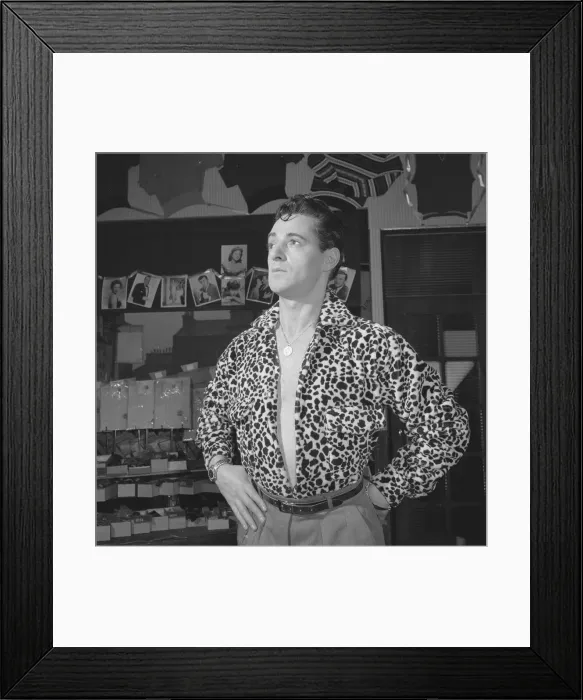 Framed Print : A Rock Hudson look a like models one of the unique dshirts desins to be found in Framed Print : A Rock Hudson look a like models one of the unique dshirts desins to be found in