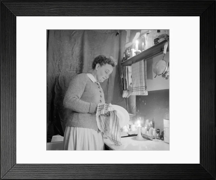 Framed Print : Mrs Dorothy Mead who still lights her house with gas lamps Seen here washing up by Framed Print : Mrs Dorothy Mead who still lights her house with gas lamps Seen here washing up by