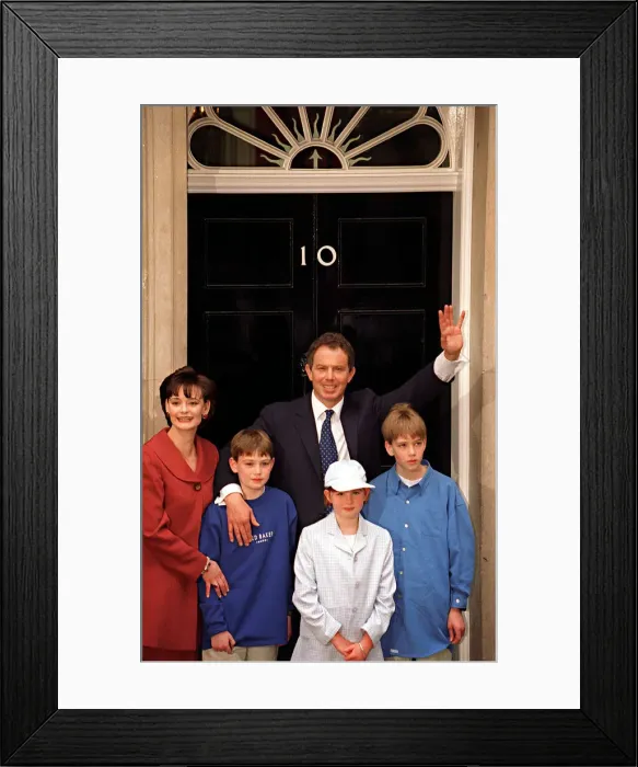Framed Print : Tony Blair MP with family outside 10 Downing Street May 1997 after Labour won General