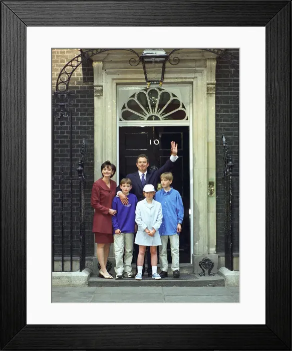 Framed Print : Tony Blair MP with family outside 10 Downing Street May 1997 after Labour won General Framed Print : Tony Blair MP with family outside 10 Downing Street May 1997 after Labour won General