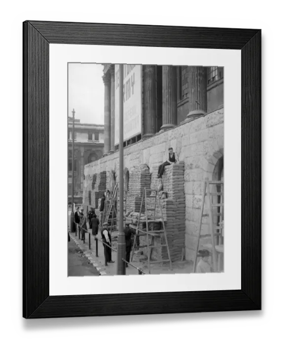 Framed Print : Sandbags being piled up around the Town Hall in Birmingham at the outbreak of the second
