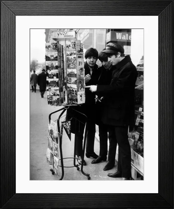 Framed Print : Paul McCartney, George Harrison and John Lennon of the Beatles pop group looking Framed Print : Paul McCartney, George Harrison and John Lennon of the Beatles pop group looking