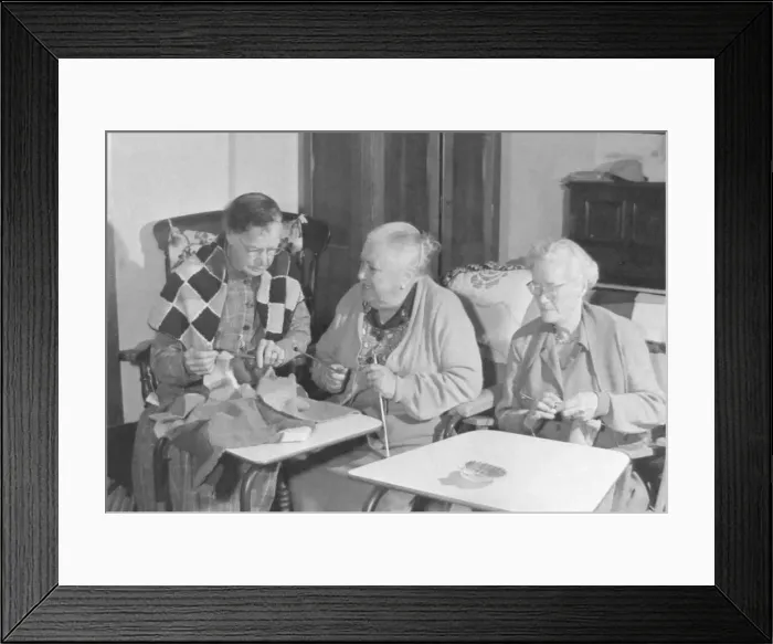 Framed Print : Three old ladies knitting at one of the Day Centres run by the Birmingham Council for Old Framed Print : Three old ladies knitting at one of the Day Centres run by the Birmingham Council for Old