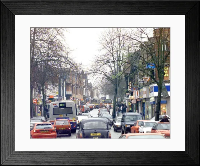 Framed Print : Traffic jam on the High Street, Kings Heath, Birmingham Framed Print : Traffic jam on the High Street, Kings Heath, Birmingham