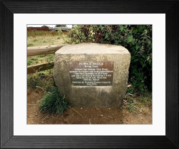 Framed Print : A plaque commemorates the English Civil Wars in Powick, Worcestershire Framed Print : A plaque commemorates the English Civil Wars in Powick, Worcestershire