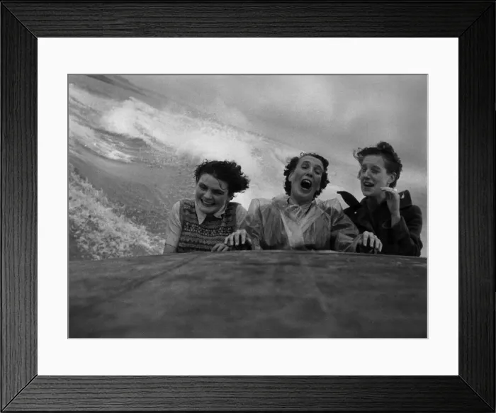 Framed Print : Three women were bounced and soaked as each big wave drenched them whilst on a high speed Framed Print : Three women were bounced and soaked as each big wave drenched them whilst on a high speed