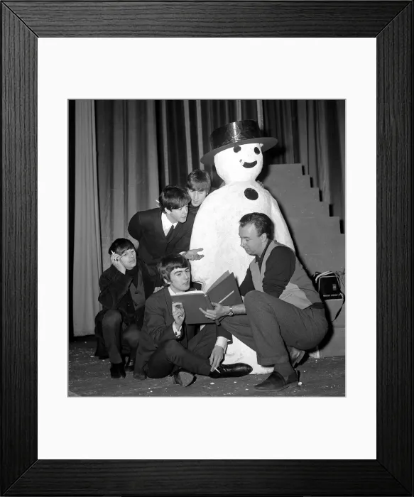 Framed Print : Preparations ahead of The Beatles 1963 Christmas Shows. The Beatles pose with a Framed Print : Preparations ahead of The Beatles 1963 Christmas Shows. The Beatles pose with a