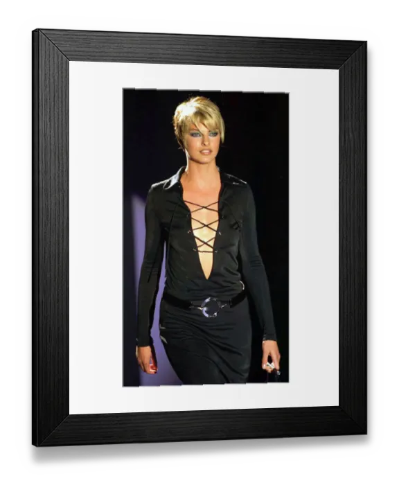 Framed Print : Linda Evangelista on the catwalk at the Milan Fashion show in Italy Wearing black