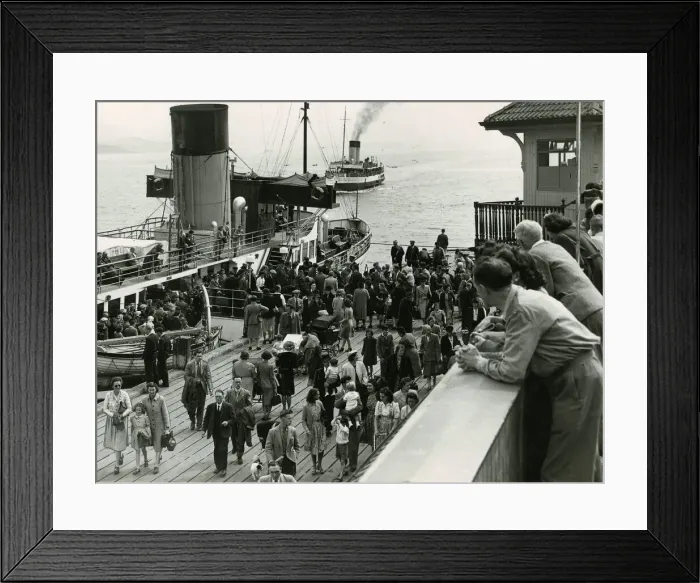 Framed Print : Dunoon Pier, July 1957 Clyde Paddle steamer disgorges passengers Doon The Watter Framed Print : Dunoon Pier, July 1957 Clyde Paddle steamer disgorges passengers Doon The Watter