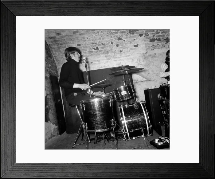 Framed Print : The drummer of The Kinsleys Dave Preston at the Cavern Club, in Matthew Street