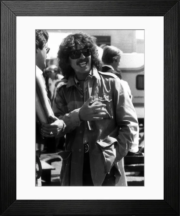 Framed Print : George Harrison at Silverstone watching the British Grand Prix, Silverstone July 1977