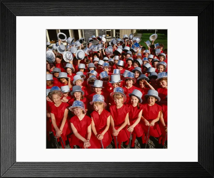 Framed Print : Hat Fashion Pupils from Craigholme School March 1989 wear red tunics