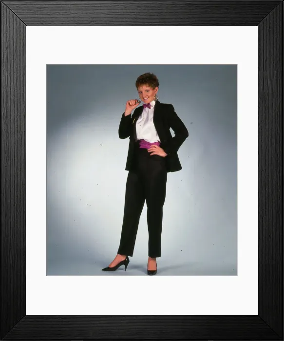Framed Print : Female wearing black suit November 1986 Model wearing white shirt