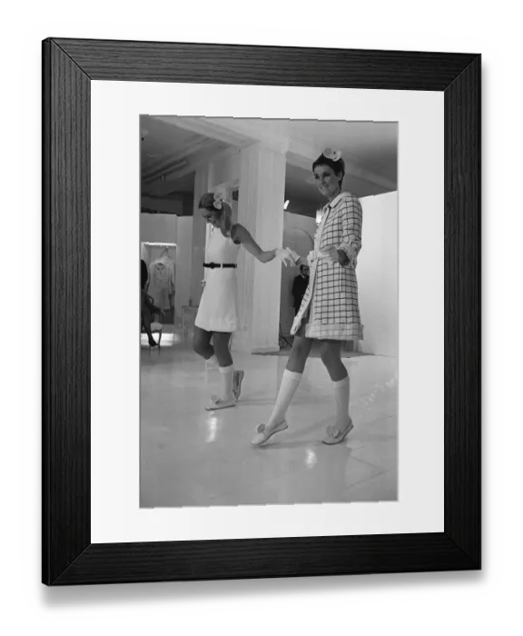 Framed Print : Sixties fashion models wear Courreges designs at Harrods 1968 Framed Print : Sixties fashion models wear Courreges designs at Harrods 1968