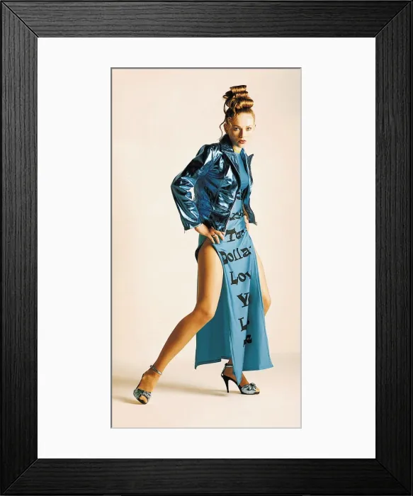 Framed Print : Female model wearing blue jacket and blue dress June 1995 Framed Print : Female model wearing blue jacket and blue dress June 1995