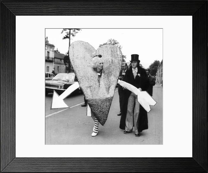 Framed Print : Gertrude Shilling in heart outfit at Royal Ascot in 1972 Framed Print : Gertrude Shilling in heart outfit at Royal Ascot in 1972