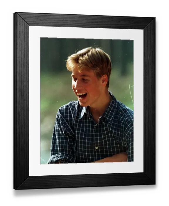 Framed Print : Prince William at River Dee, Balmoral, August 1997 Wearing checked shirt open necked Framed Print : Prince William at River Dee, Balmoral, August 1997 Wearing checked shirt open necked