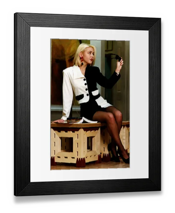 Framed Print : Monochrome suit Black and white jacket and skirt March 1991