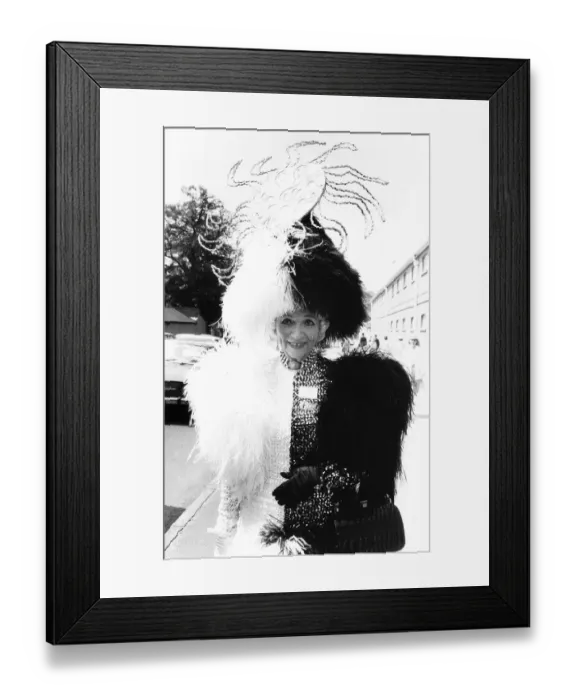 Framed Print : Gertrude Shilling in ostrich feather hat at Royal Ascot June 1979