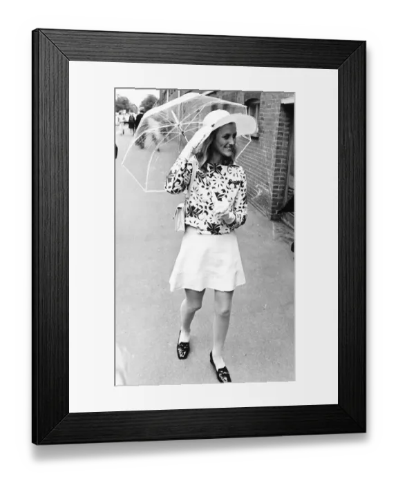 Framed Print : Maureen Gogh in floppy hat at Royal Ascot in June 1969 Transparent Umbrella Framed Print : Maureen Gogh in floppy hat at Royal Ascot in June 1969 Transparent Umbrella