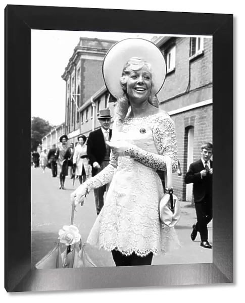Shirley Moore in white lace mini dress at Royal Ascot June 1969 Sixties fashion