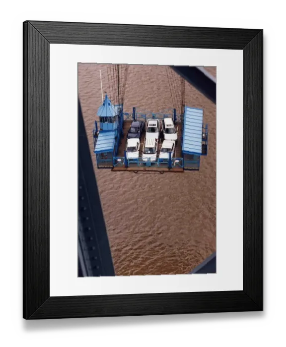 Framed Print : Cars being taken across the River Usk, Newport on the town Framed Print : Cars being taken across the River Usk, Newport on the town