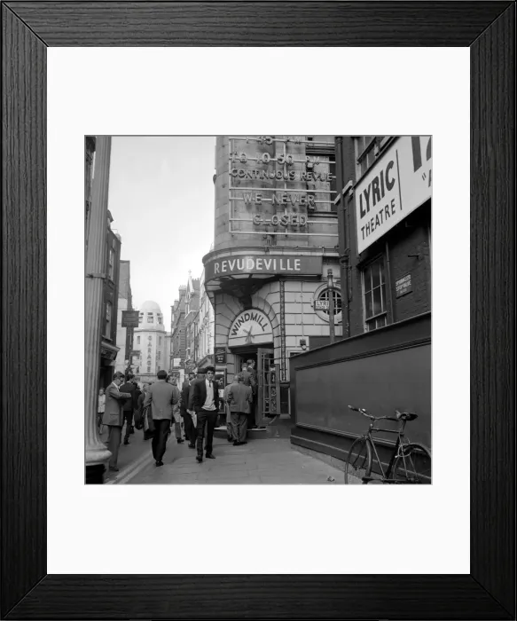 Framed Print : The Windmill theatre on the day it was announce it will close. October 1964 Framed Print : The Windmill theatre on the day it was announce it will close. October 1964