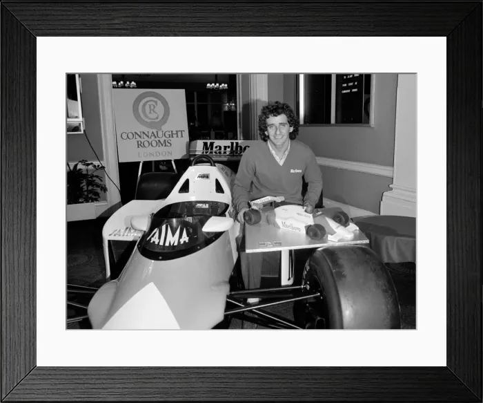 Framed Print : World Champion Alain Prost at Londons Connaught Rooms October 1985 Framed Print : World Champion Alain Prost at Londons Connaught Rooms October 1985
