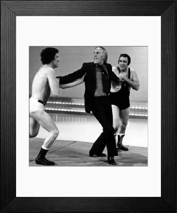 Framed Print : Bruce Forsyth seen here during a wrestling game segment of the popular BBC series