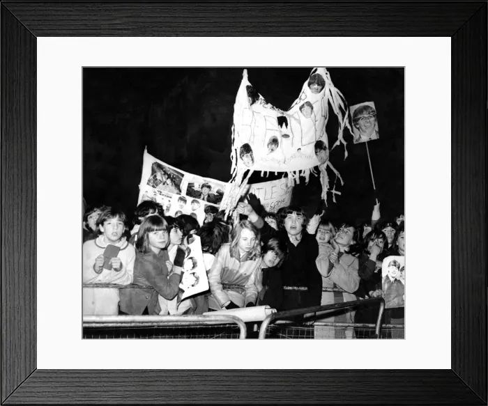 Framed Print : A crowd of screaming Beatles fans waiting outside the Capitol Cinema