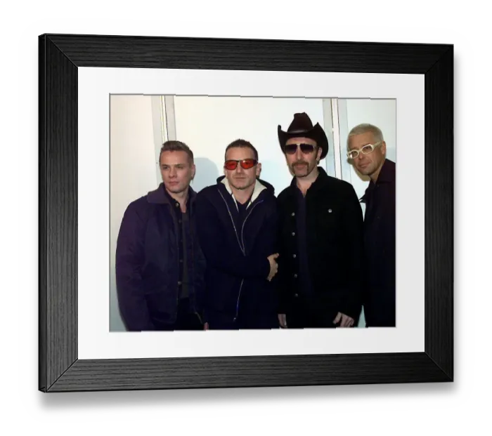 Framed Print : Members of super group U2 The Edge November 1997 Adam Clayton Larry Mullen