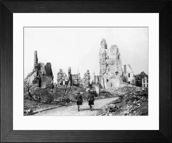 Framed Print : World War I - Remains of the Hotel de Ville Arras May 1917 two soldiers walking Framed Print : World War I - Remains of the Hotel de Ville Arras May 1917 two soldiers walking