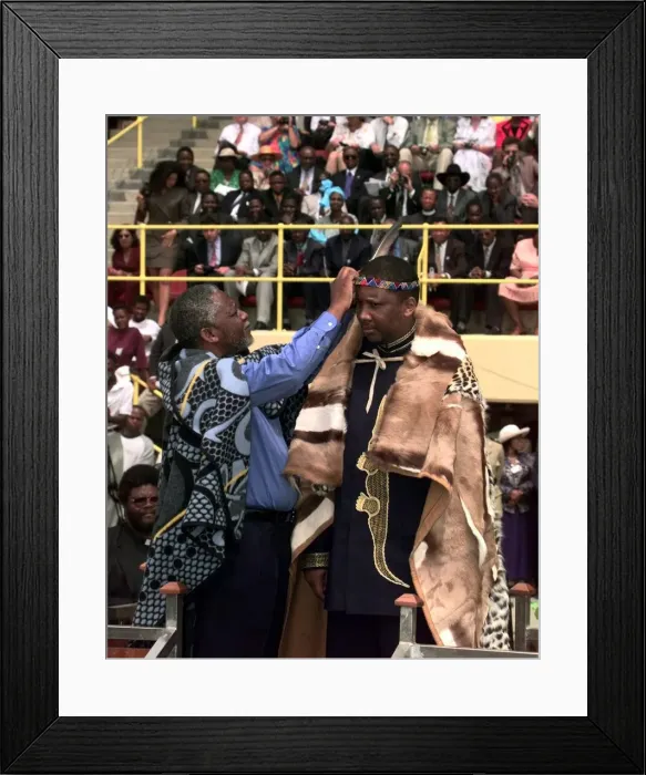 Framed Print : King of Lesotho is crowned at his Coronation. Prince Charles who is visiting Africa was Framed Print : King of Lesotho is crowned at his Coronation. Prince Charles who is visiting Africa was