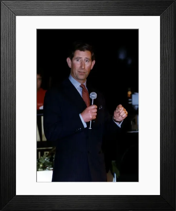 Framed Print : Prince Charles in dark suit holding microphone April 1993 Framed Print : Prince Charles in dark suit holding microphone April 1993