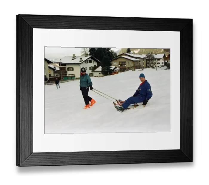 Framed Print : Prince Charles sledging with Prince Harry in Klosters Switzerland January 1997