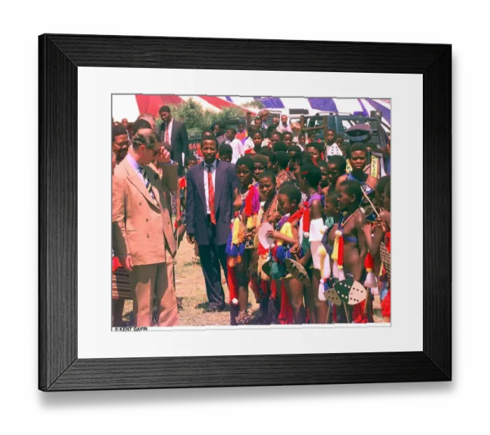 Framed Print : Prince Charles in Swaziland October 1997 in the village of Gundvwini where the people Framed Print : Prince Charles in Swaziland October 1997 in the village of Gundvwini where the people