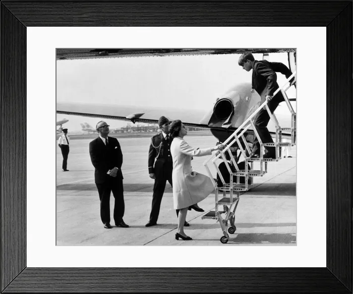 Framed Print : Queen Elizabeth II with Prince Charles at Heathrow Airport before leaving for Framed Print : Queen Elizabeth II with Prince Charles at Heathrow Airport before leaving for