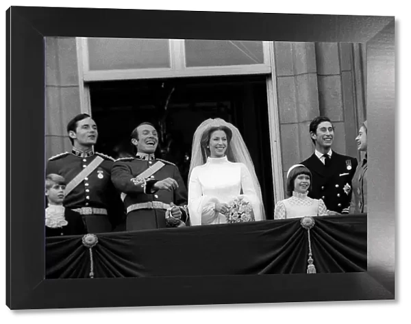 Wedding of Princess Anne to Mark Phillips on balcony 1973 of Buckingham palace with