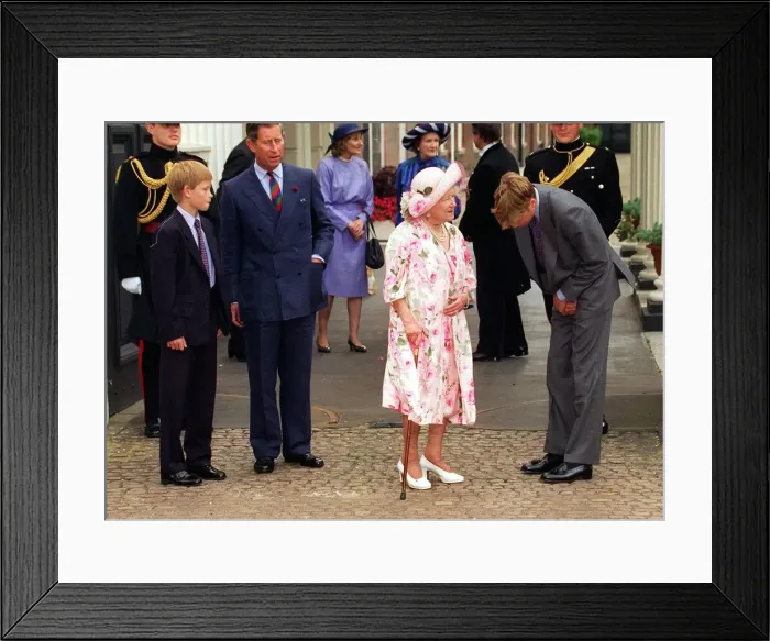 Framed Print : The Queen Mother celebrates 97th birthday August 1997 at Clarence House with Prince Framed Print : The Queen Mother celebrates 97th birthday August 1997 at Clarence House with Prince