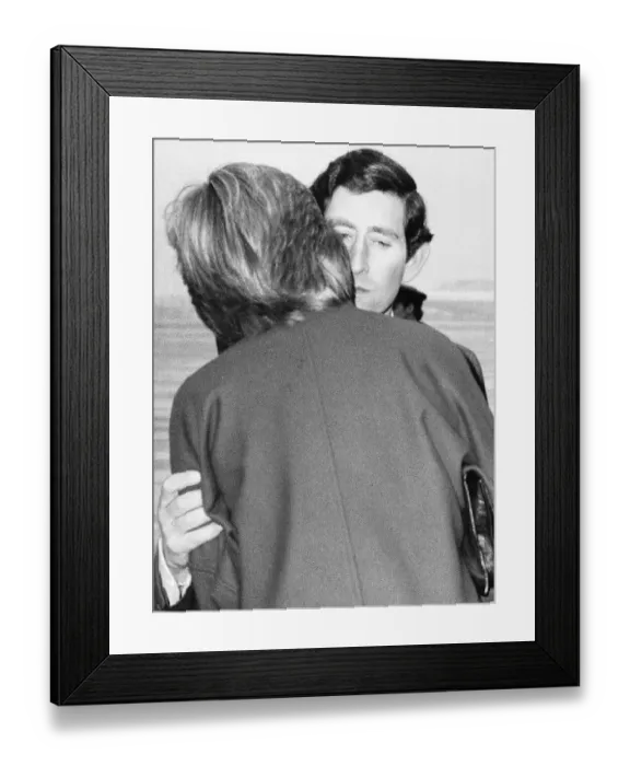 Framed Print : Prince Charles kisses Lady Diana Spencer goodbye at Heathrow Airport before leaving for