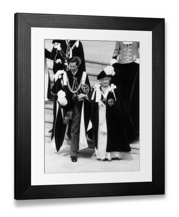 Framed Print : Queen Mother with Prince Charles at Order of the Garter ceremony June 1986