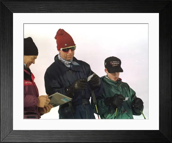 Framed Print : Prince Charles who is skiing on holiday in Klosters with Prince Harry Framed Print : Prince Charles who is skiing on holiday in Klosters with Prince Harry