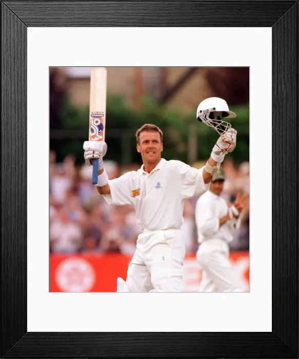 Framed Print : Alec Stewart celebrates his century in the second test match against Pakistan