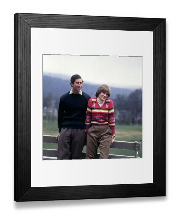 Framed Print : Prince Charles & Lady Diana Spencer wearing thick wool sweaters cords at Balmoral